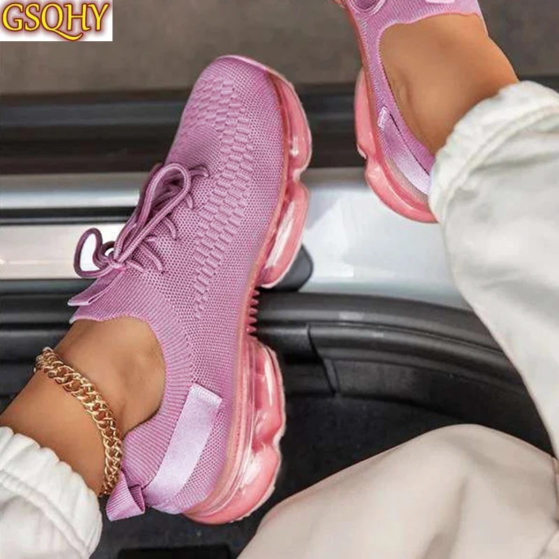 

Женские сетчатые кроссовки с воздушной подушкой, белая вязаная спортивная обувь для бега на платформе с вулканизированной подошвой, легкие...