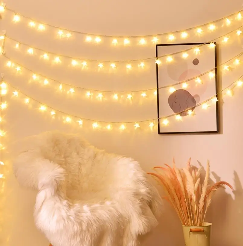 

2M 20 LED Holiday Light Chain Star String Garland Battery Powered Fairy Lights Holiday New Year Party Christmas Tree Decoration