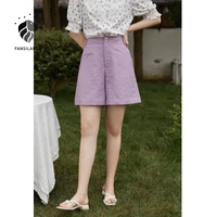 dushu office lady womens high waist loose shorts 2021 summer new style wild wide leg retro purple five point pants