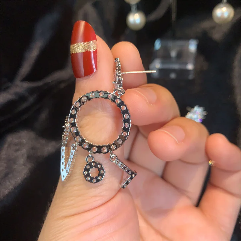 

Luxury Full Zircon Crystal Letter Style Retro Metallic Earrings For women girls temperament Inlaid With Letter Earrings