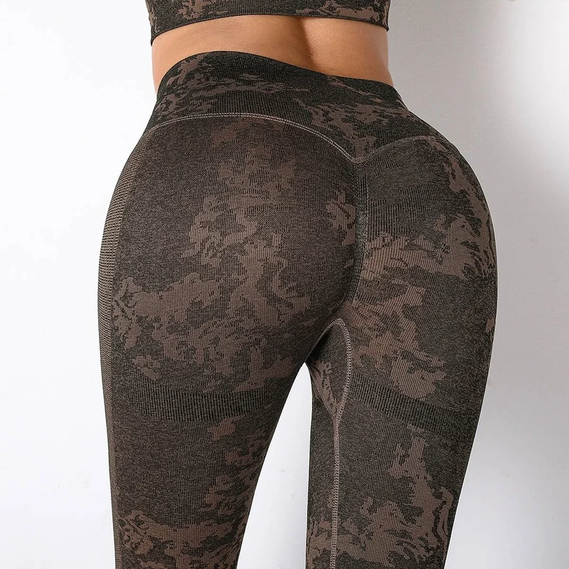 

2012 сетчатые бесшовные облегающие брюки для йоги в стиле знаменитостей, камуфляжные спортивные брюки с завышенной талией для бега и фитнеса