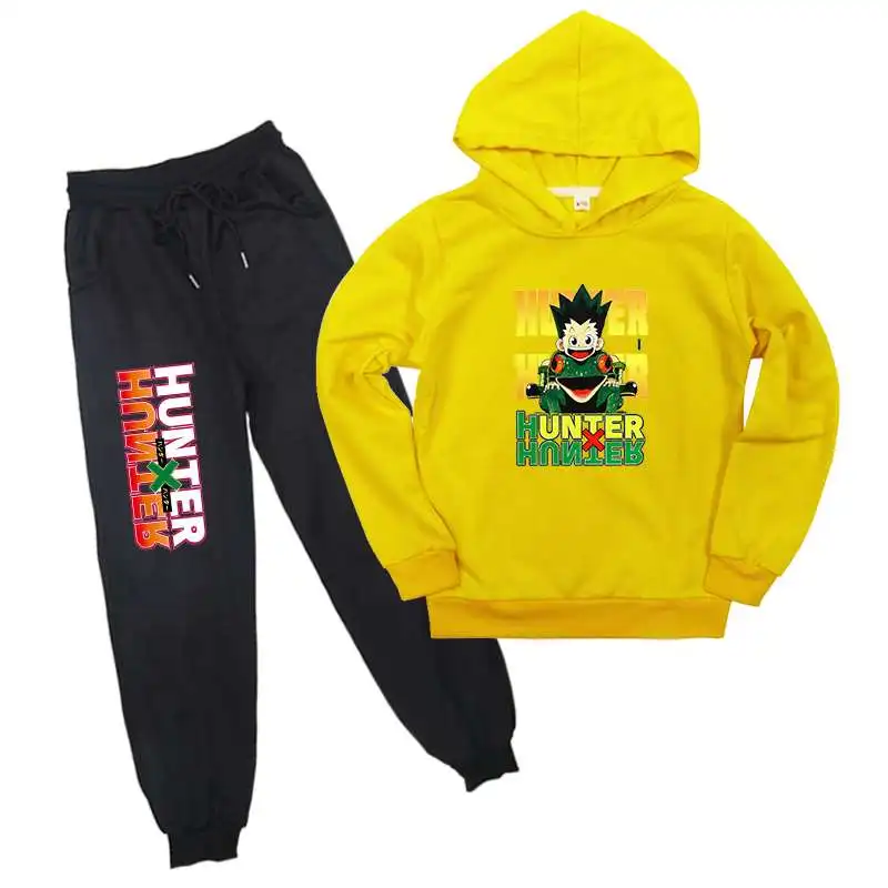 

2021 New Hot Style Hoodies Anime Hunter X Printed Hunter Hoodie Suit Long Sleeved Sweatshirt +Causal Sport Pants Set Streetwear