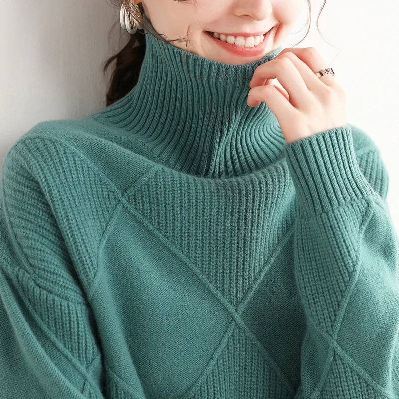 

Turtleneck Sweaters Women Fall/Winter Loose Long-Sleeved Jumper Warm Knitted Pullover Bottoming Shirt Woolen Ladies Sweater