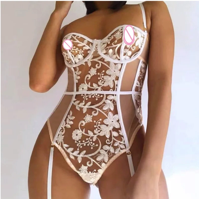 

Пикантное нижнее белье, женское Сетчатое белье, корсет, кружевная Пижама с цветочным рисунком, ночная рубашка, Эротическая Пижама с вышивко...