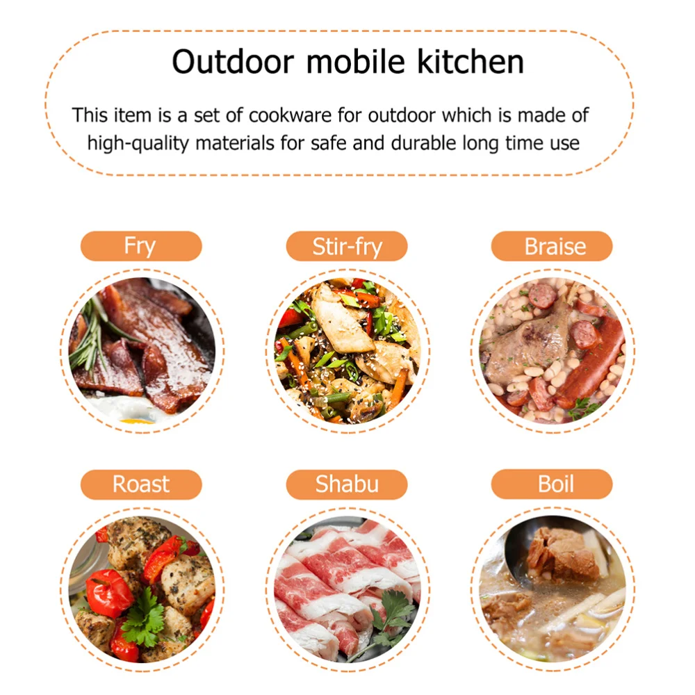 

1 Set Camping Cookware Mess Kit Outdoor Cook Equipment Portable Cookware