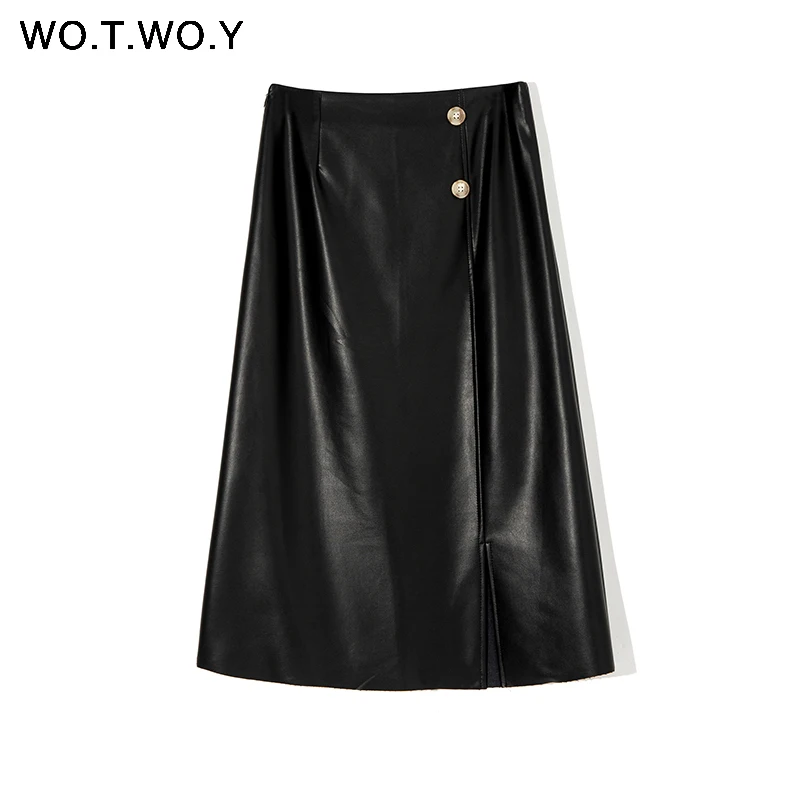 WOTWOY Осенняя Женская юбка из искусственной кожи с разрезом 2019 в стиле пэчворк на