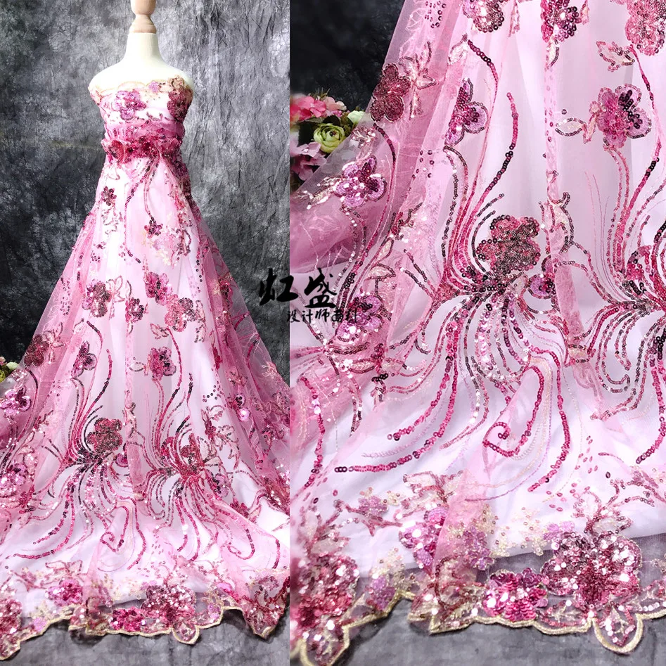 Кружевная ткань для свадебного платья с 3D цветами блестками 1 ярд | Дом и сад