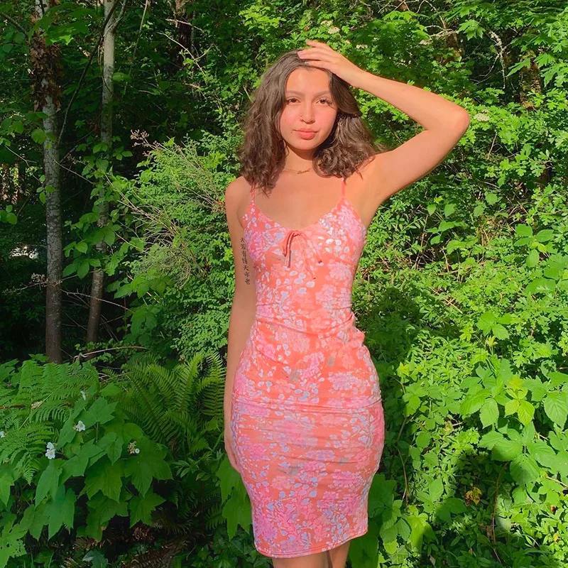 

Y2K Floral Print Mini Dresses Women V Neck Holiday Sundress Summer Sexy Backless Dress Bohemian High Waist Mini Dress