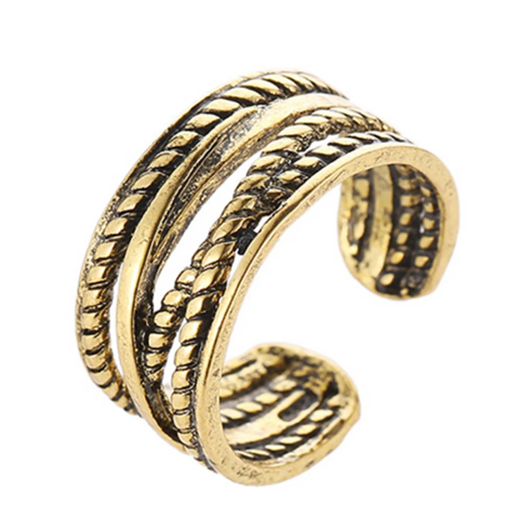 Punk Gothic Twist Rope Shape Resizeable Rings For Women Men Vintage Handmade Thumb Band Open Ring Adjustable Jewelry bague | Украшения и
