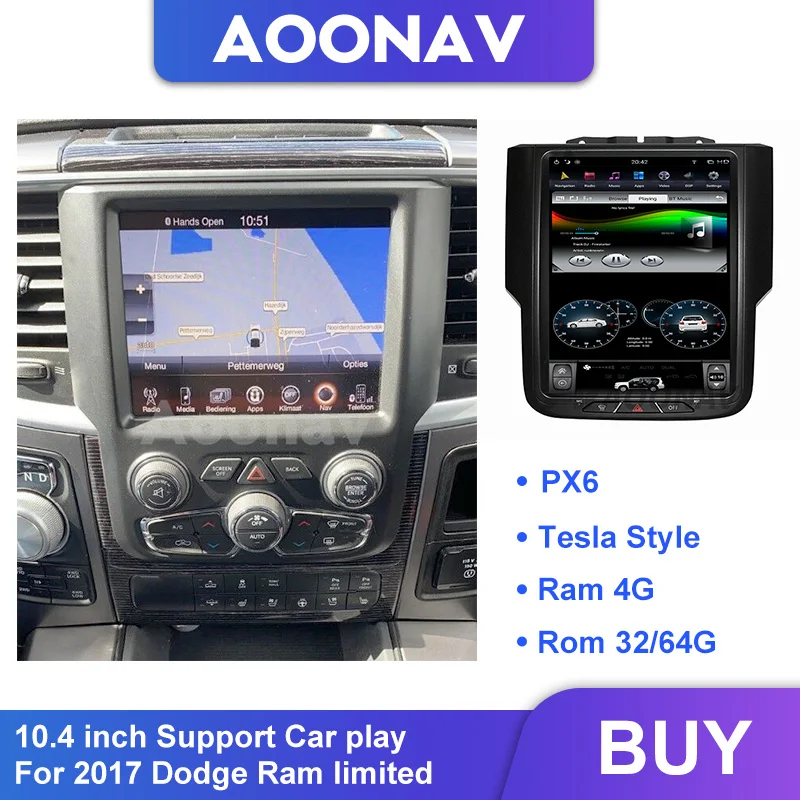 

PX6 Tesla Style Car radio Player GPS Navigation Stereo For 2017 Dodge Ram limited Radio Wifi Head Unit Multimedia Player Carplay