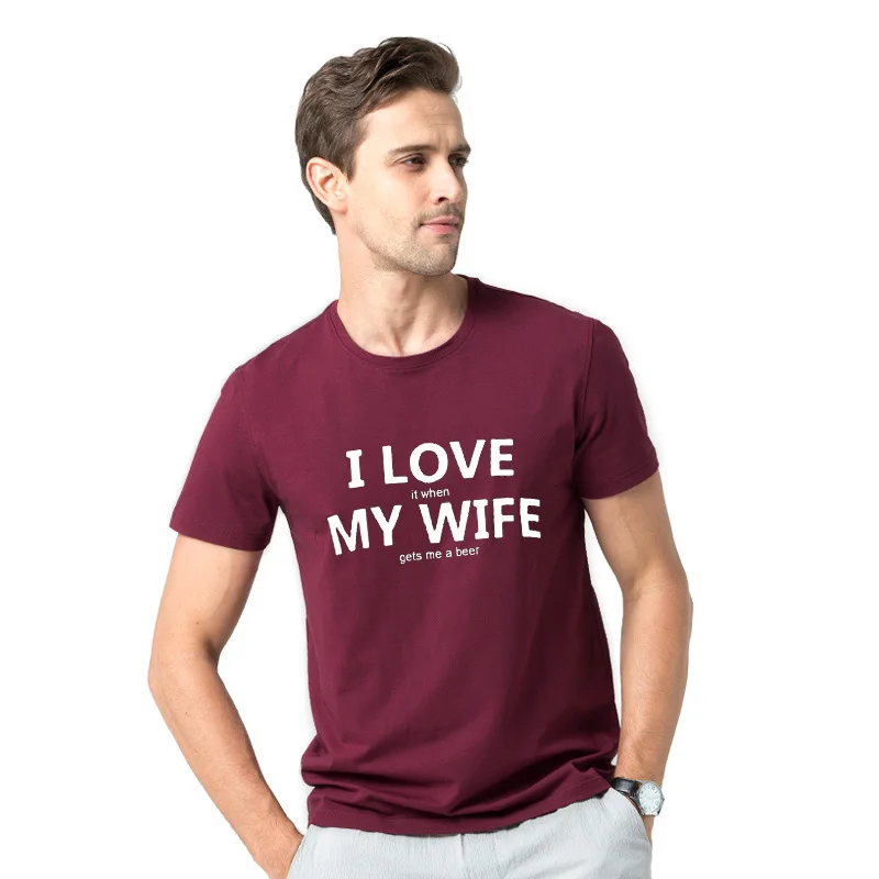 Сезон: весна-лето футболка I Love My Wife забавное пиво Юмор рубашка для мужчин хлопок футболка с коротким рукавом черный серый красный цвет