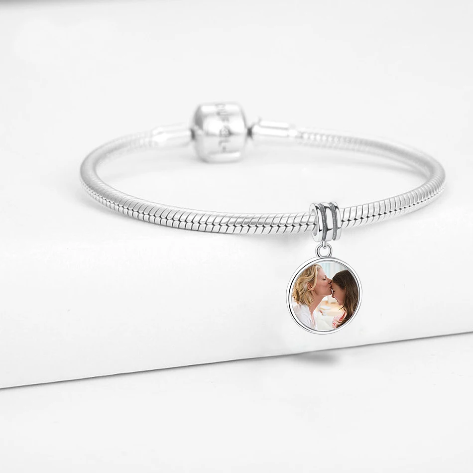 

ELESHE 925 Sterling Silver Custom Photo Charms Bead Fit Original Charm Bracelet Personalized Round Beads Jewelry Making