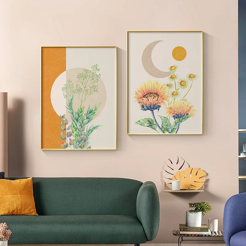 

Nordic Wall Flowers Canvas Painting Potted Plant and Sunflowers Poster Prints Watercolor Art Picture for Living Room Kids Room