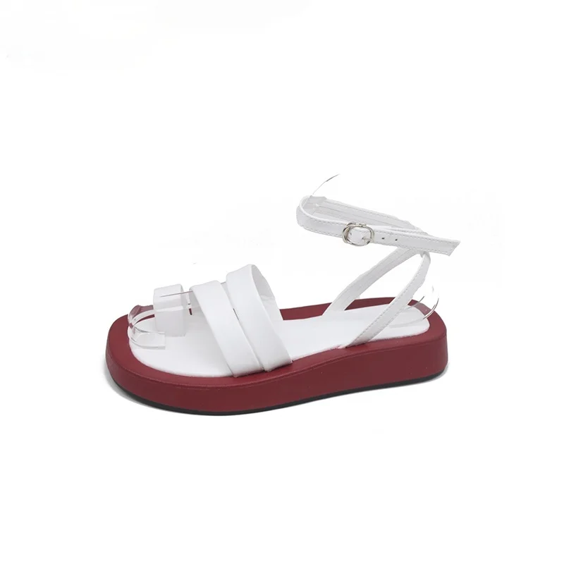 

Women's sandals 2021 new fashion sandals summer shoes round toe 3cm heel buckle women's shoes black and white 35-40