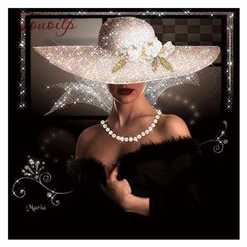 

Алмазная картина 5D "сделай сам", вышивка крестиком, вышивка стразами, красивая дама в белой шляпе, мозаика, стразы, вышивка из смолы