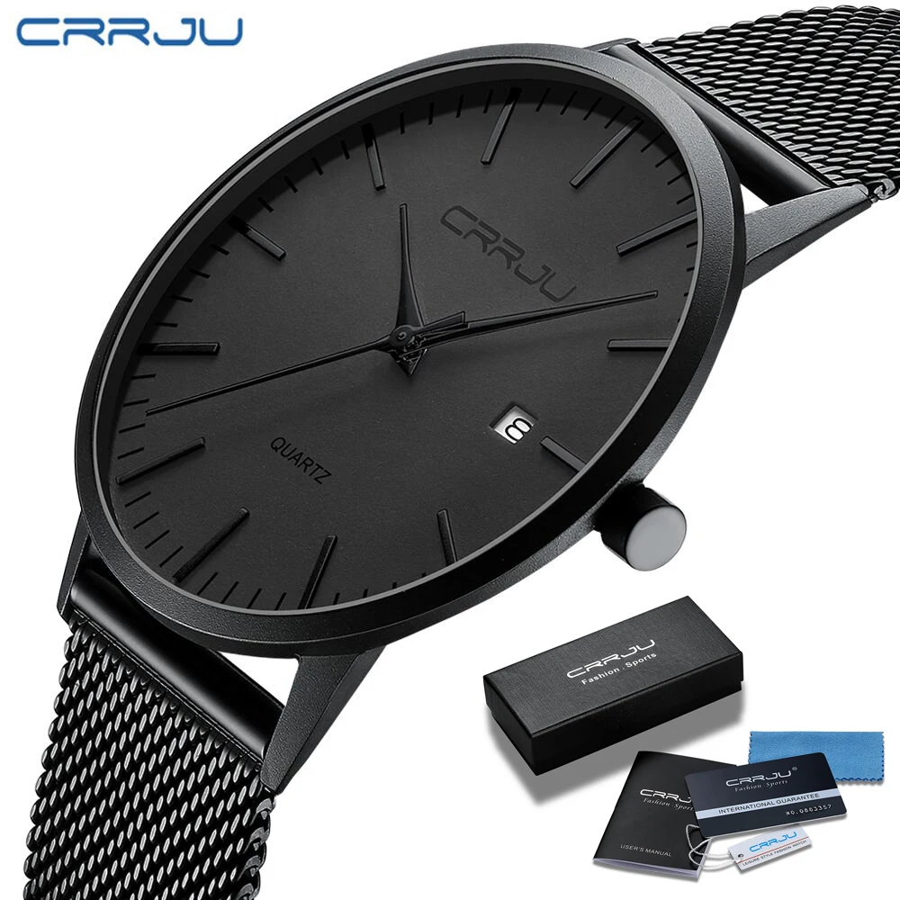 

Часы наручные CRRJU мужские ультратонкие, модные роскошные спортивные водонепроницаемые кварцевые с японским механизмом, с датой, 2021