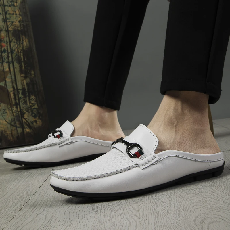 

FIXSYS Brand Summer Man Slippers High Quality Half Shoes Buckle Loafer Slides Genuine Leather Male Mules Lightweight Drag Shoes