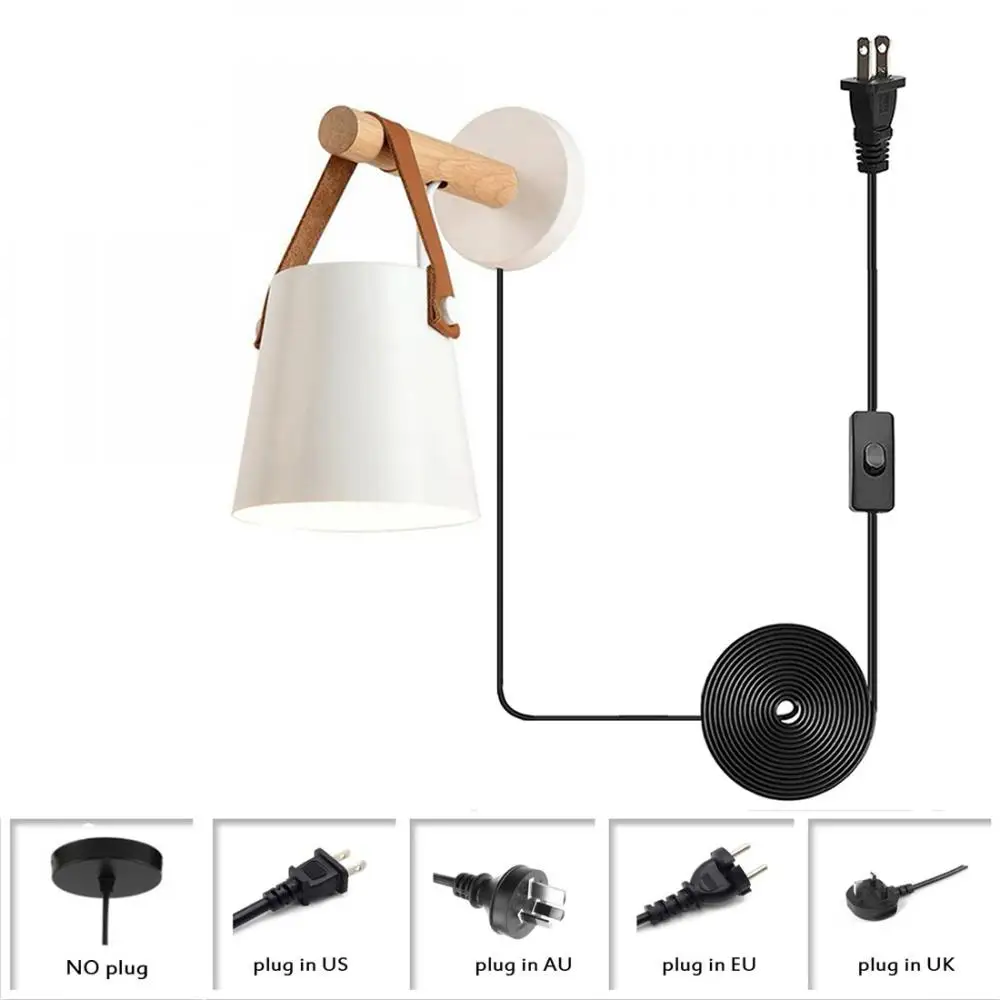 

Настенный светильник из белого металла, винтажный настенный светильник из коричневой кожи и дерева, промышленный настенный светильник для дома, гостиницы