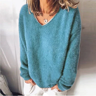 

2020 Autumn and Winter New Women's Clothing Wish Sweater V-Neck Long Sleeve Loose T-Shirt Women's Sweater