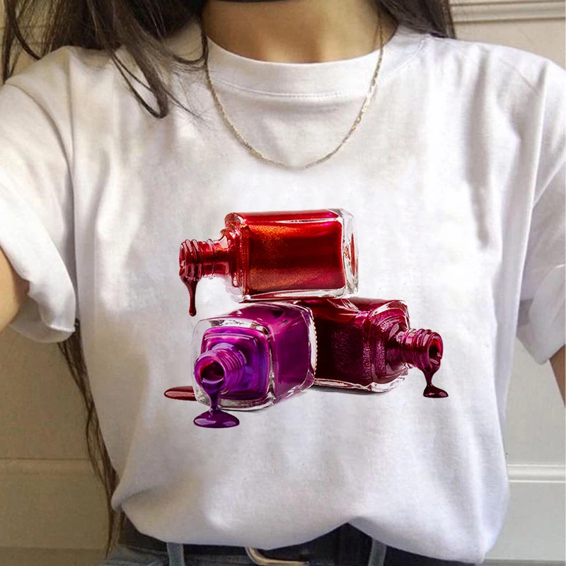 

Women tshirts 3D nail polish printed female Tshirt Cute Printed Top Female Harajuku Graphic T Shirt O-Neck Aesthetics TShir