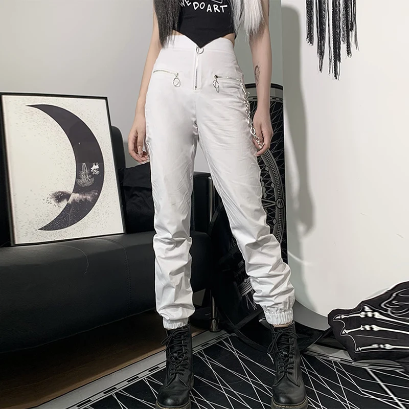 

Cute Fashion SML Slim Gothic Style Solid Color High Waist Elastic Waist Zipper Woman Casual Pants Lady Trousers Streetwear