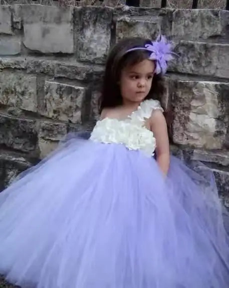 

Little Girls Flower Dress Baby Crochet Layers Purple Tutu Dress Ball Gown with Flowers and Headband Kids Clothes Princess Dress