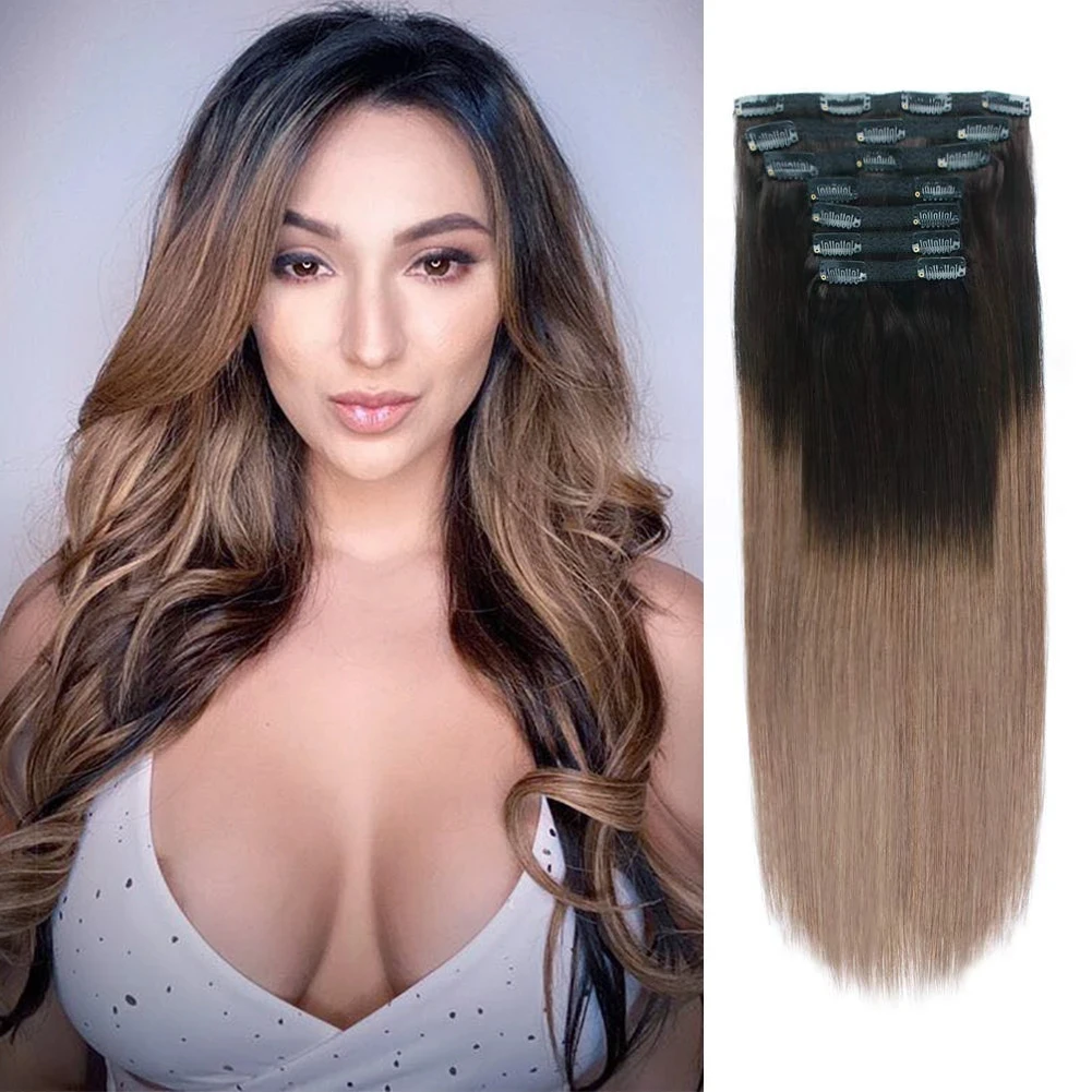 Kayla 120g Volume Series Brazilian Machine Remy Straight Clip In Human Hair Extensions Full Head 7Pcs 14 to 24 inch