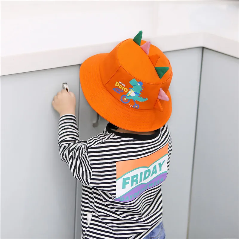 Панама для мальчиков и девочек детская шапка с мультяшным динозавром летняя