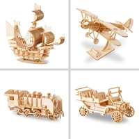 3d wooden car puzzle model diy aircraft handmade mechanical for children sailboat adult kit mechanical game assembly wood train