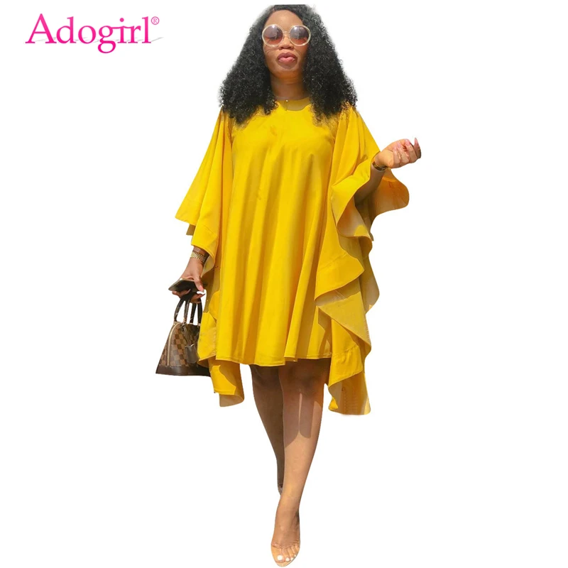 Однотонное желтое повседневное мини-платье Adogirl с оборками и большим