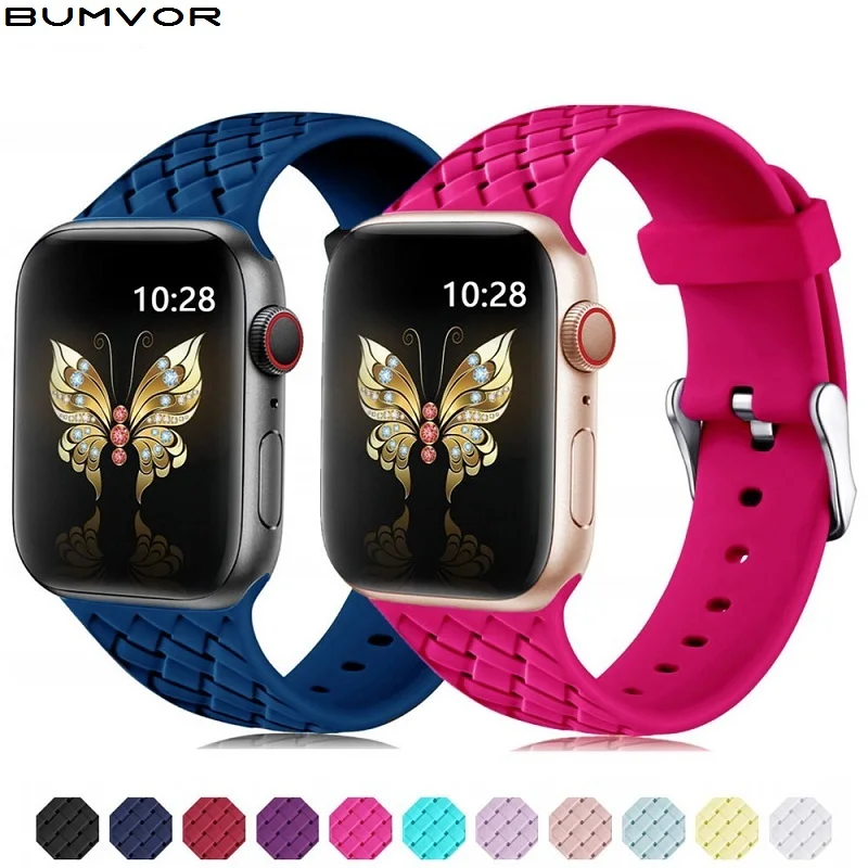 Ремешок силиконовый для Apple watch 5 band 44 мм 40 плетеный браслет iwatch 42/38 apple 6 4 3 2