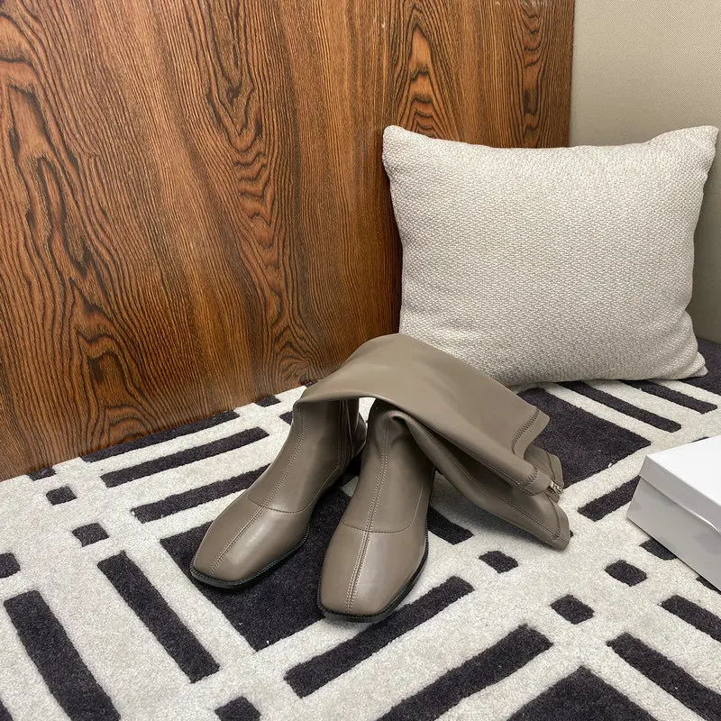 

Square Toe Fashion Knee High Boots woman Square High Heel Zipper Autumn Winter knee high boots Concise Women Shoes Size 34-43