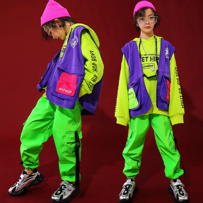 For 6 8 10 12 14 16 Yrs Kids Loose Hoodies Vest Pants Jazz Suit Children Hiphop Dance Clothes Boys Girls Costumes Outfits | Детская