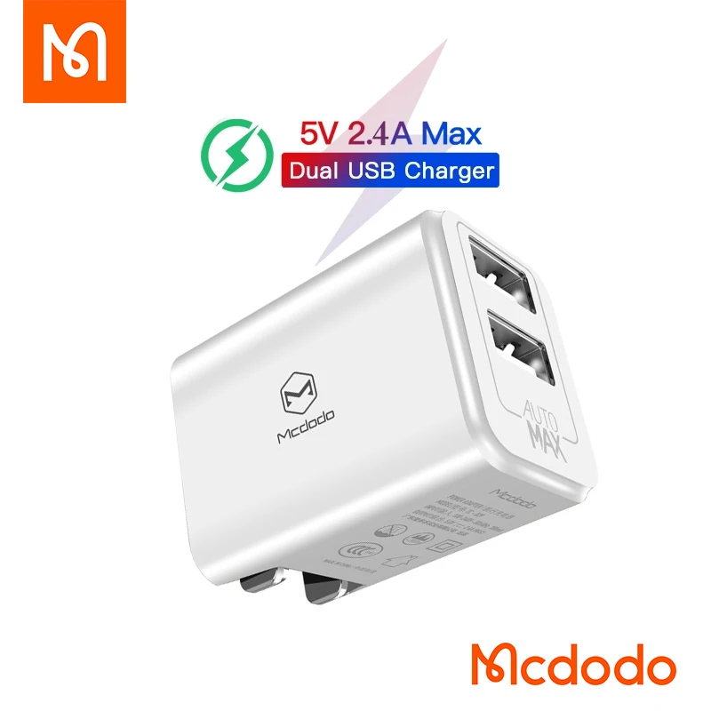 

Mcdodo двойной USB 2.4a зарядное устройство для путешествий настенное зарядное устройство для телефона с европейской вилкой