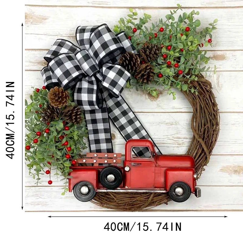 Guirnalda colgante para puerta de Navidad, colgante de pared con lazo de cami&oacute;n, C&iacute;rculo de rat&aacute;n, adorno de decoraci&oacute;n navide&ntilde;a, guirnalda de frutas rojas, decoraci&oacute;n del hogar-5