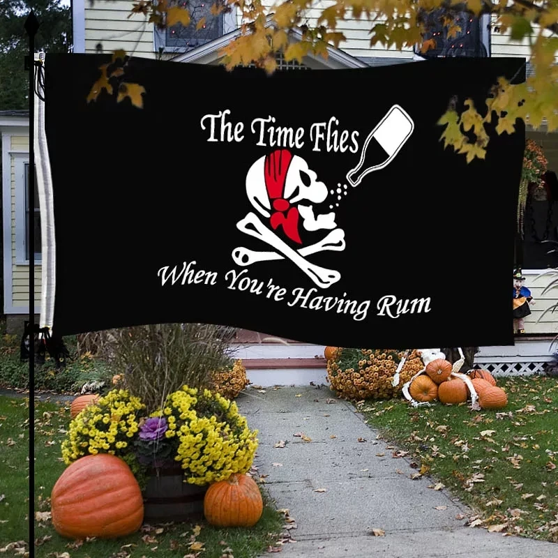 

Skull Headband Pirates Flag 90x150cm Jolly Roger Drinking The Time Flies When You Are Having Rum Pirate Flag For Wine Bar