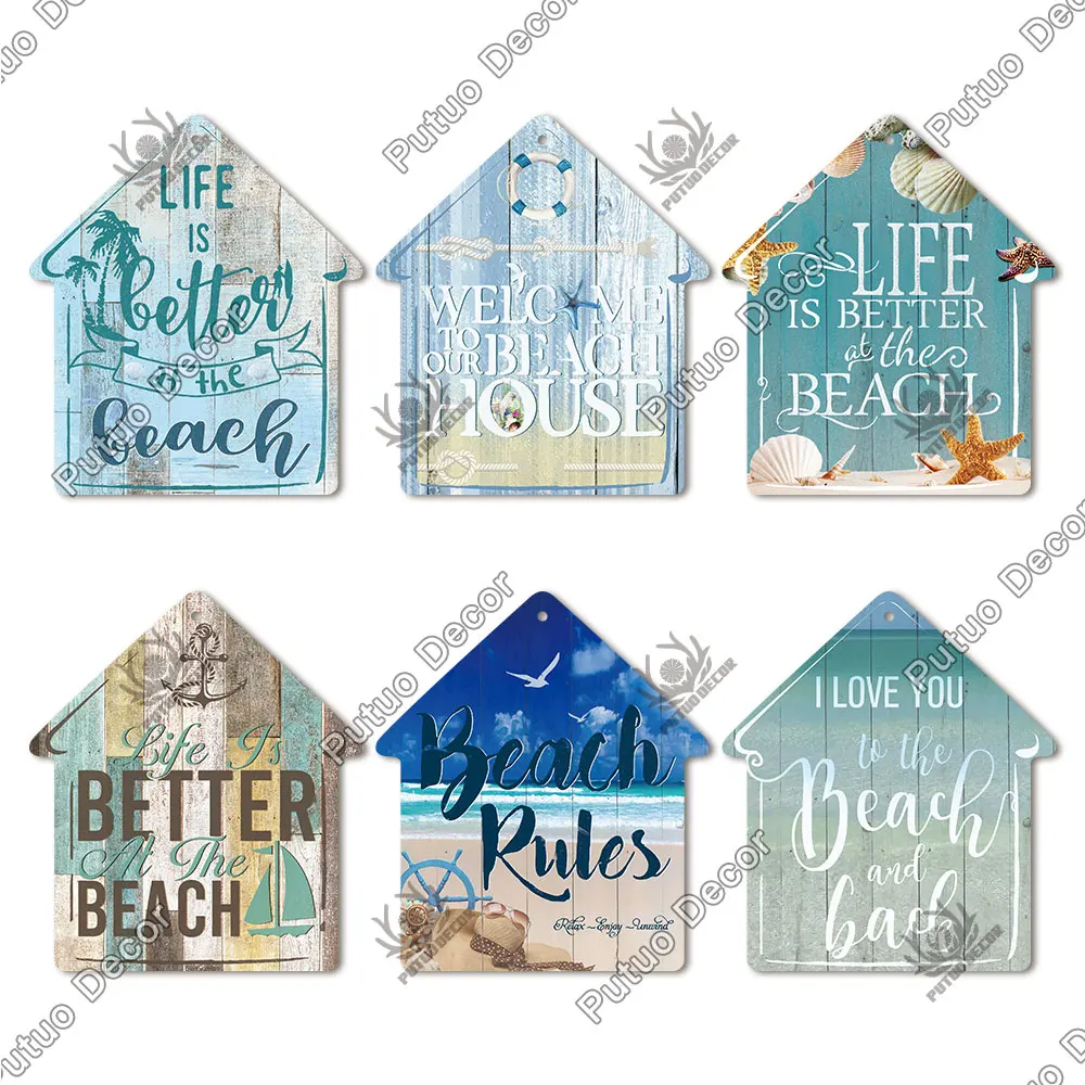putuo decor beach sign house shaped wooden plaque summer sign sweet wooden hanging plaque for beach house bar surfing wall decor free global shipping