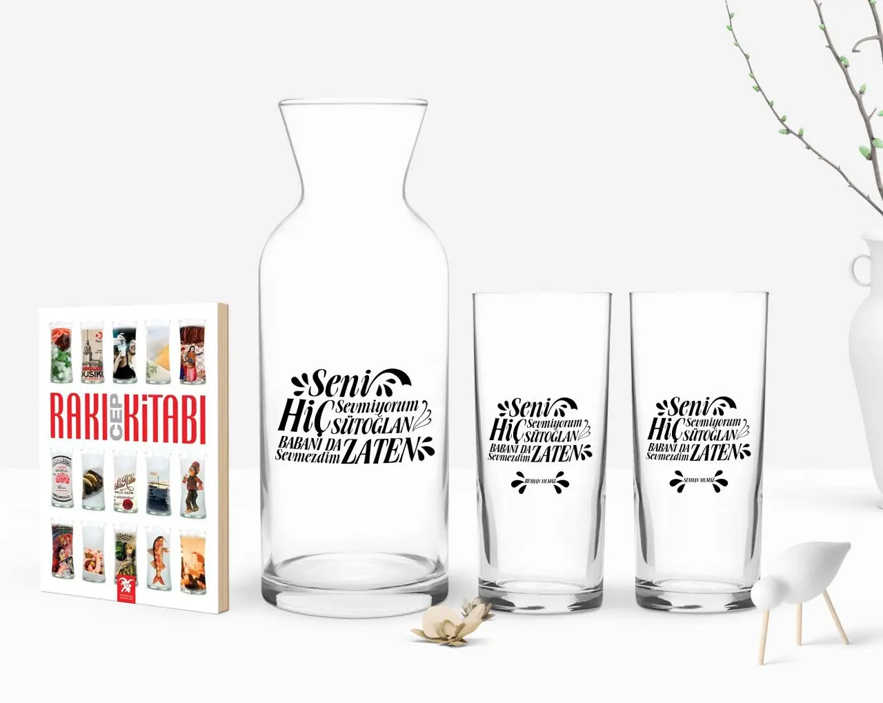 

Персонализированные Цветные, с надписью «I Болливуд линии Sütoğlan дизайн двойной Arrack чашки графин и карманная книжка подарок Seti-2