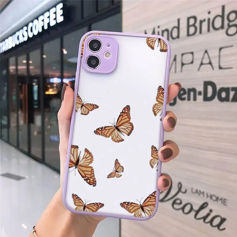 

Vintage Butterfly Fashion Phone Cases Matte Transparent for iPhone 7 8 11 12 s mini pro X XS XR MAX Plus cover funda