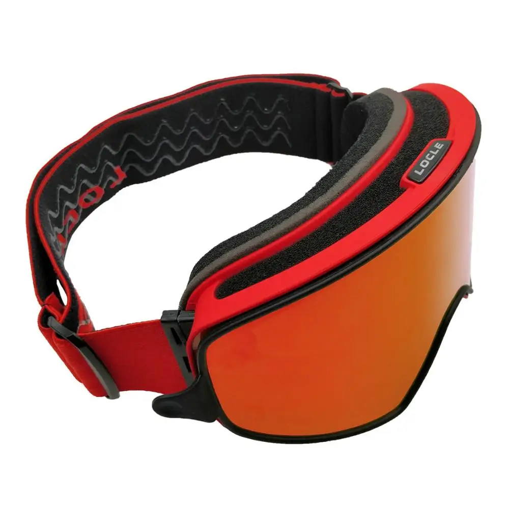 Red Glasses LOCLE лыжные очки 2 в 1 с магнитным двойным использованием для ночного катания лыжные очки противотуманные UV400 лыжные очки для сноуборда мужские женские лыжные очки - Цвет: Red Glasses