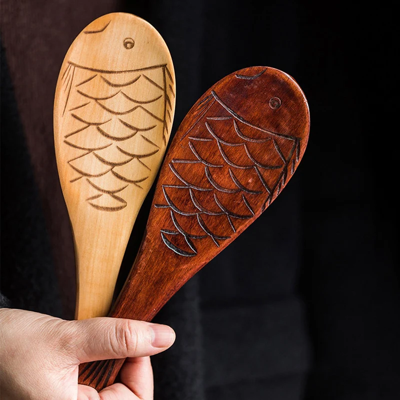 1 шт. Милая рисовая ложка в форме рыбы Китайская лопатка деревянная десерт