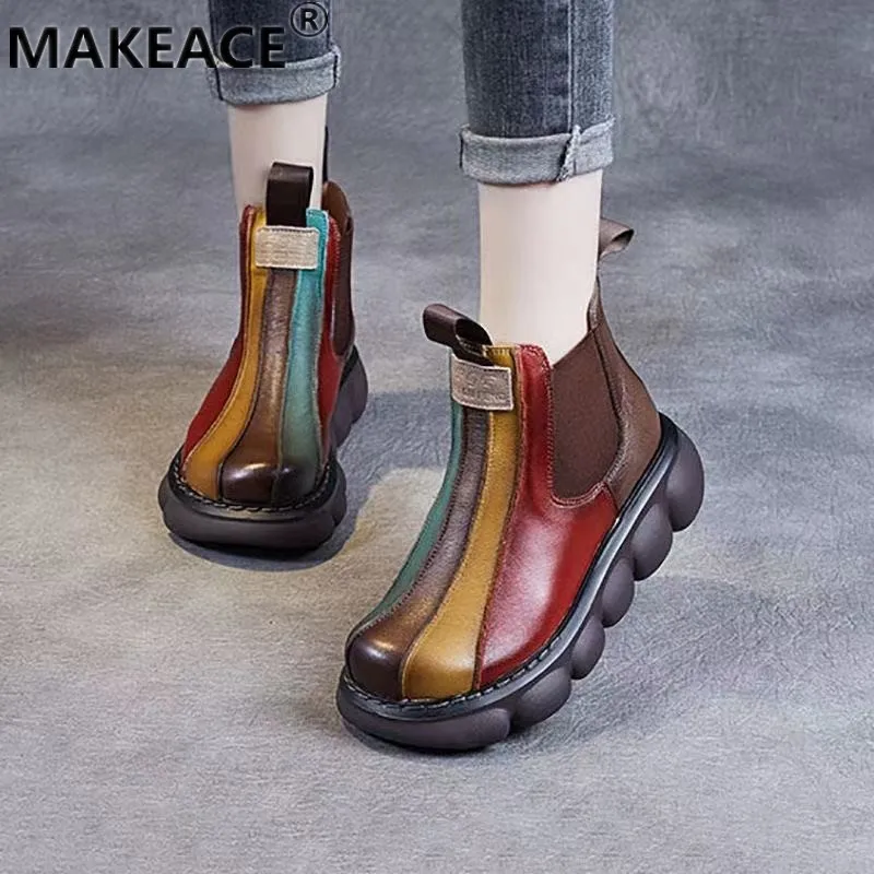 

Women's Boots Fashion Chelsea Chimney Boots Vintage Martin Boots Autumn/winter New Leather Patchwork Short Boots Platform Boots