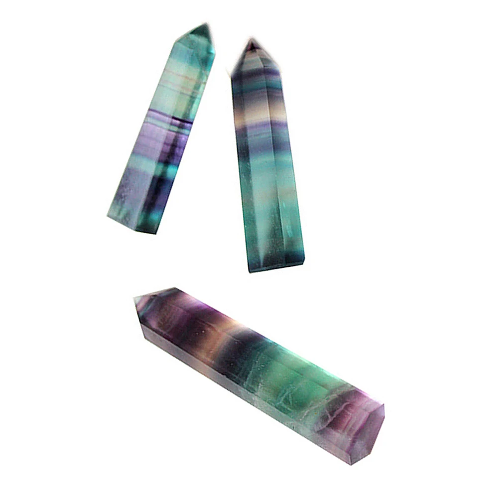 

3pcs Natural Ornaments Natural Tea Crystal Hexagonal Prism Rough Stone Colorful Fluorite Pillar Home Decoration