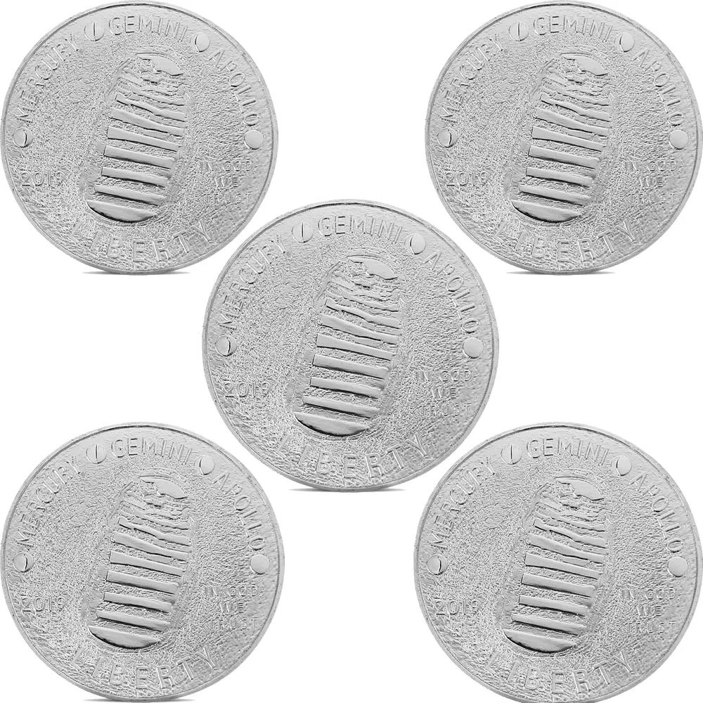 5 шт./лот 2019 US 50-я годовщина Apollo 11 посадочный отпечаток Луны Посеребренная