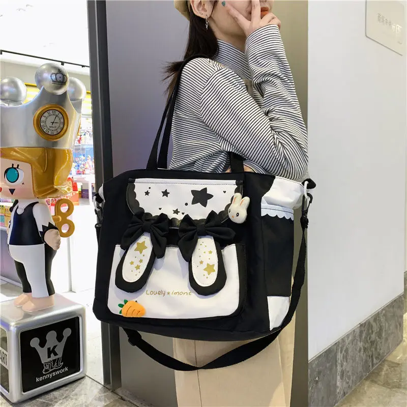 Холщовая Сумка на одно плечо с Луной звездами кроличьими ушками