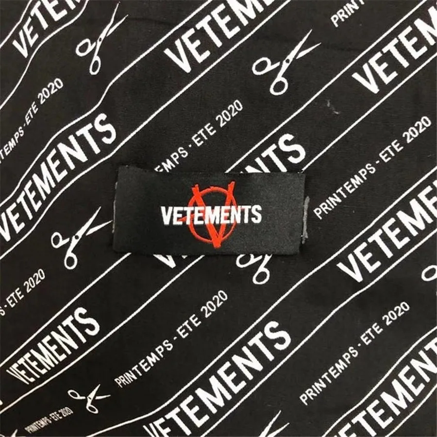 

Oversize V-Shaped Embroidery Vtm Blouse Long Sleeve Top Black White Scissors Full Printing Vetements Shirts