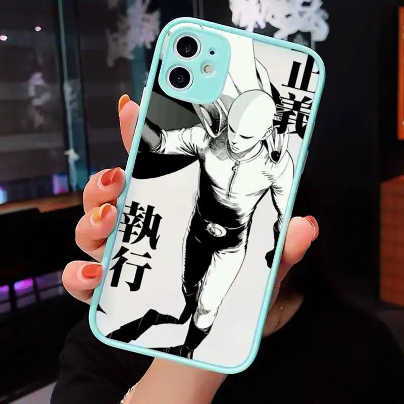 

Anime One Punch Man Phone Case For iPhone 12 11 Mini Pro XR XS Max 7 8 Plus X Matte transparent blue Cover