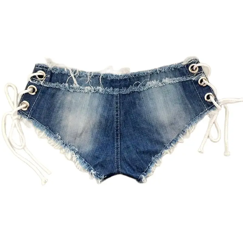 Beachwear Sexy Denim Booty Shorts Lace Up Bandage Tassel Hole Micro Mini Macrame Short Jean Bikini Thong Beach Tanga Hot Pants | Женская