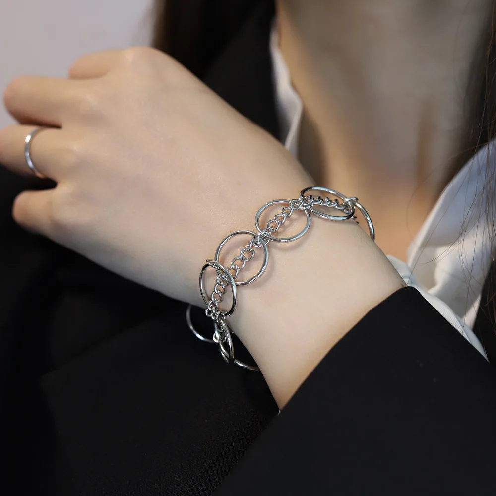 

New 2021 Hip-hop Style Chain Winding Ring Simple Fashion Men and Women Circle Hollow Chain Bracelet Party Jewelry Gift