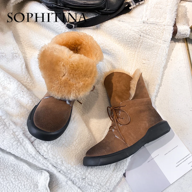 Женские теплые ботинки SOPHITINA зимние ручной работы из коровьей кожи на шнуровке с